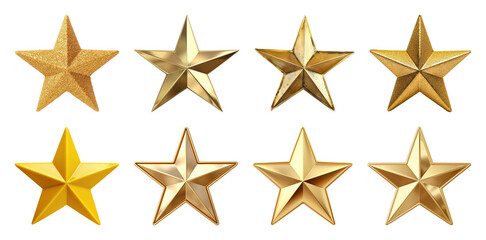 Obraz premium PNG Golden stars with varied designs, element set on transparent background