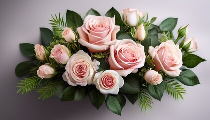 A Beautiful Floral Arrangement Featuring Pink And Cream Roses With Lush Green Foliage Perfect For Any Decor