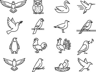 Fototapeta premium Bird, Hen & Croc Icon Vector Set Animal Silhouettes & Farm & Wildlife Symbols