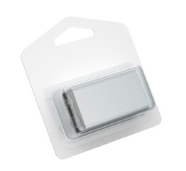 9V battery in blister pack on transparent background