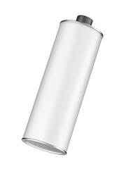 Blank white round tin bottle for olive oil, motor oil or other liquids on transparent background