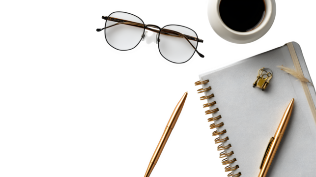 Elegant desk accessories isolated on white background