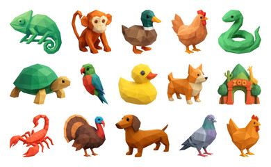 Naklejka premium PNG Colorful polygonal animal illustrations, element set on transparent background