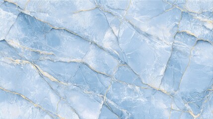 Fototapeta premium A light blue marbled texture exhibits delicate white and gold veins throughout. This pattern is perfect for backgrounds, wallpaper, or various design applications.