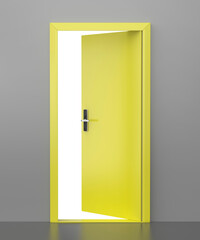 Open yellow door with smart lock, front view