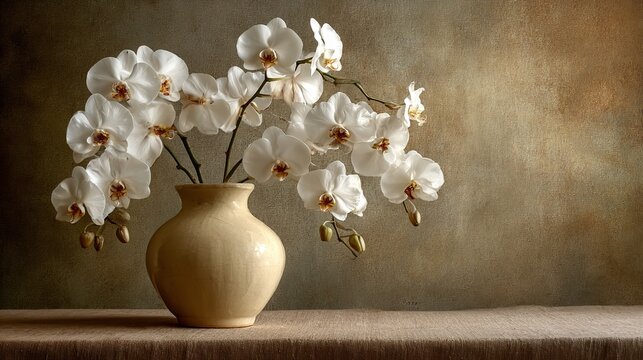 Elegant white orchids bloom gracefully in a classic vase, bringing serene beauty and sophistication to any space.