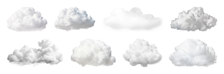 PNG Fluffy white clouds collection, element set on transparent background
