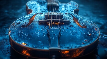Water droplets on acoustic guitar