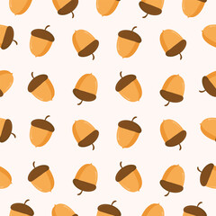 Seamless autumn acorn pattern.  Perfect for fall season designs, fabric prints, packaging, wallpaper, wrapping paper, Thanksgiving and harvest themes. Vector illustration, simple and modern seasonal