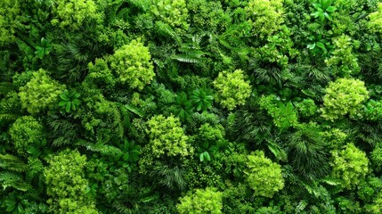 A diverse array of greenery covers a wall, showcasing ferns, succulents, and other lush plants, creating a serene and refreshing atmosphere, ideal for interior spaces.