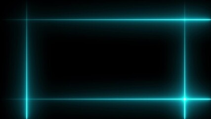 Neon line glowing rectangle frame on black background. Glowing blue neon frame background animation rectangle shape. Motion graphics of neon rectangle frame concept. 4k