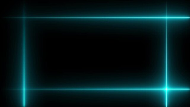 Neon line glowing rectangle frame on black background. Glowing blue neon frame background animation rectangle shape. Motion graphics of neon rectangle frame concept. 4k