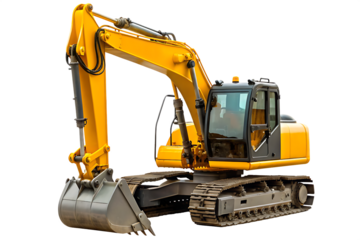 Yellow excavator isolated on white background isolated on a transparent background