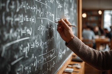 Professor teaches advanced mathematics in a classroom setting with students actively engaged