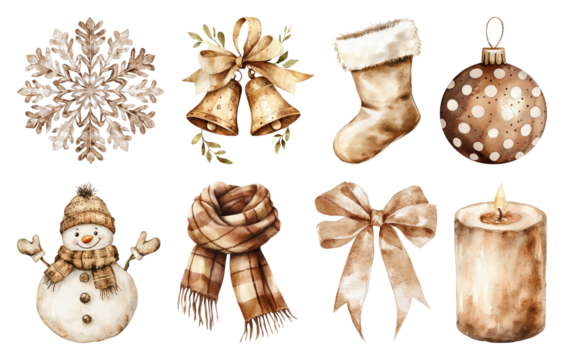 PNG Rustic holiday decorations collection, element set on transparent background