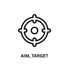 Black vector target icon centers precision. Clean, minimal line art for graphic design, apps, websites, or presentations.