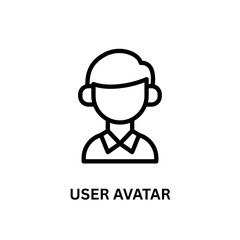 Black linear icon depicts a simple user avatar for digital use.