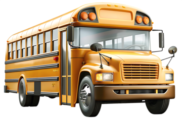 Yellow school bus isolated on a transparent background