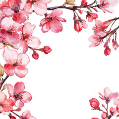 Fototapeta premium Sakura watercolor border, Delicate Sakura Watercolor Border: Hand-Painted Cherry Blossoms for Elegant Spring-Themed Designs, isolated on transparent background