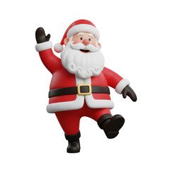 Obraz premium Cheerful santa claus waving in festive red suit isolated on transparent background