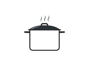 A simple, minimalist illustration of a cooking pot with a lid and steam rising.