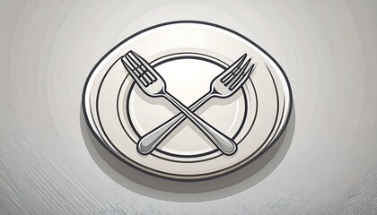 Crossed Forks on Beige Plate,  Restaurant Menu Design Graphic