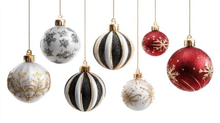 Luxurious Christmas garland with red and gold ornaments, pine branches, flowers, and copy space.