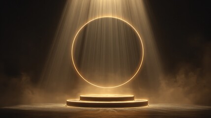 Vibrant golden circle stage spotlight vibrant photo of a futuristic podium
