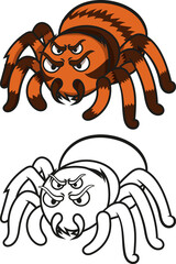 Intense cartoon spider with angry expression for Halloween designs and educational materials, captivating and fun for kids' activities or party invitations