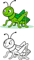 Cheerful cartoon grasshopper illustration great for children's books, educational materials, and cute animal designs, bringing a touch of nature's charm