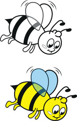 Cute cartoon bee buzzing happily, perfect for kids' books or educational materials, bringing a touch of nature's charm to any project
