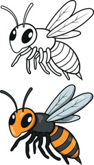 Engaging cartoon wasp illustration for kids' coloring books and educational materials, perfect for nature learning and fun art projects