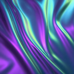 Obraz premium Holographic liquid neon green purple shiny waves