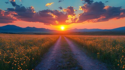 Country road sunset landscape