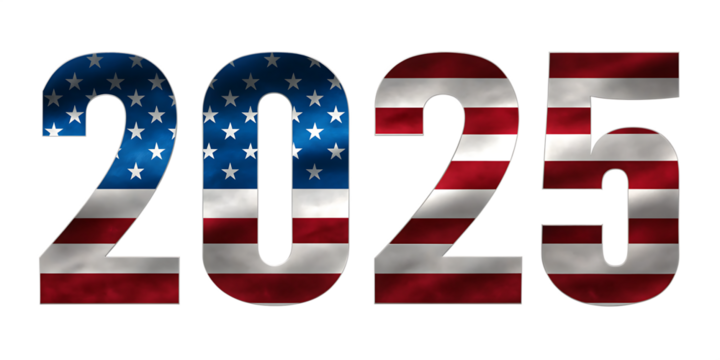 2025 numbers with U S A flag texture isolated on a transparent background new year - Powered by Adobe
