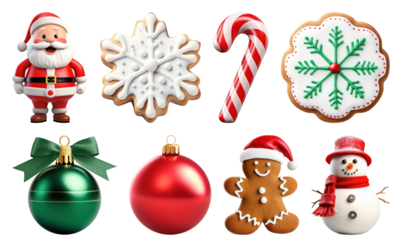PNG Festive Christmas cookie decorations, element set on transparent background