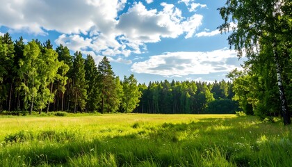 Fototapeta premium Lush meadow bathed in sunlight
