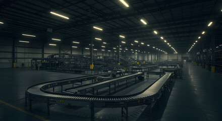Automated conveyor belt system ensures efficient logistics in vast warehouse distribution center