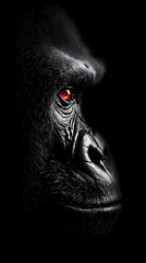 close up of a black gorilla head