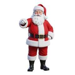 Santa claus in red suit pointing at viewer isolated on transparent background