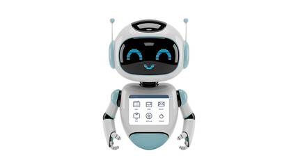 Friendly assistant robot with digital interface offering modern tech solutions for your business needs