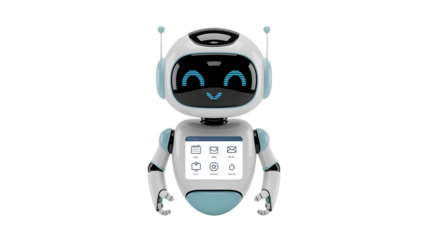 Friendly assistant robot with digital interface offering modern tech solutions for your business needs