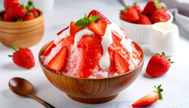 Fresh strawberry bingsu dessert