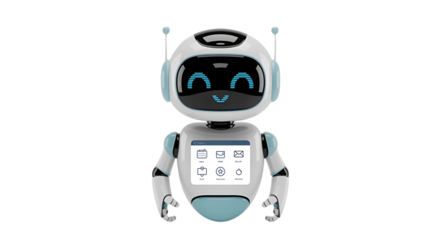 Friendly assistant robot with digital interface offering modern tech solutions for your business needs