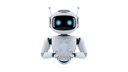 Friendly AI robot holding something, ready for your innovative tech concept or futuristic design