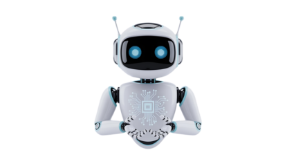 Friendly AI robot holding something, ready for your innovative tech concept or futuristic design