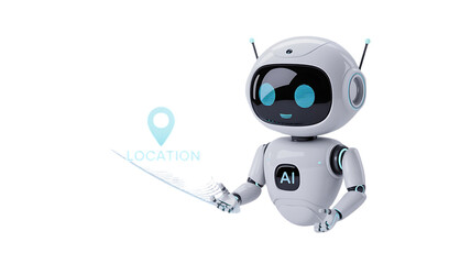 Futuristic AI robot pinpoints location with advanced technology for seamless navigation solutions