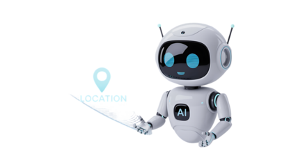 Futuristic AI robot pinpoints location with advanced technology for seamless navigation solutions