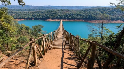 Fototapeta premium Wooden bridge over lake scenic view