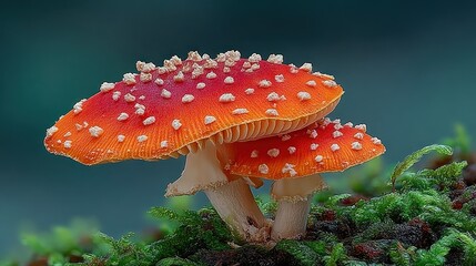 Obraz premium Stunning Close-Up of Two Vibrant Red Mushrooms